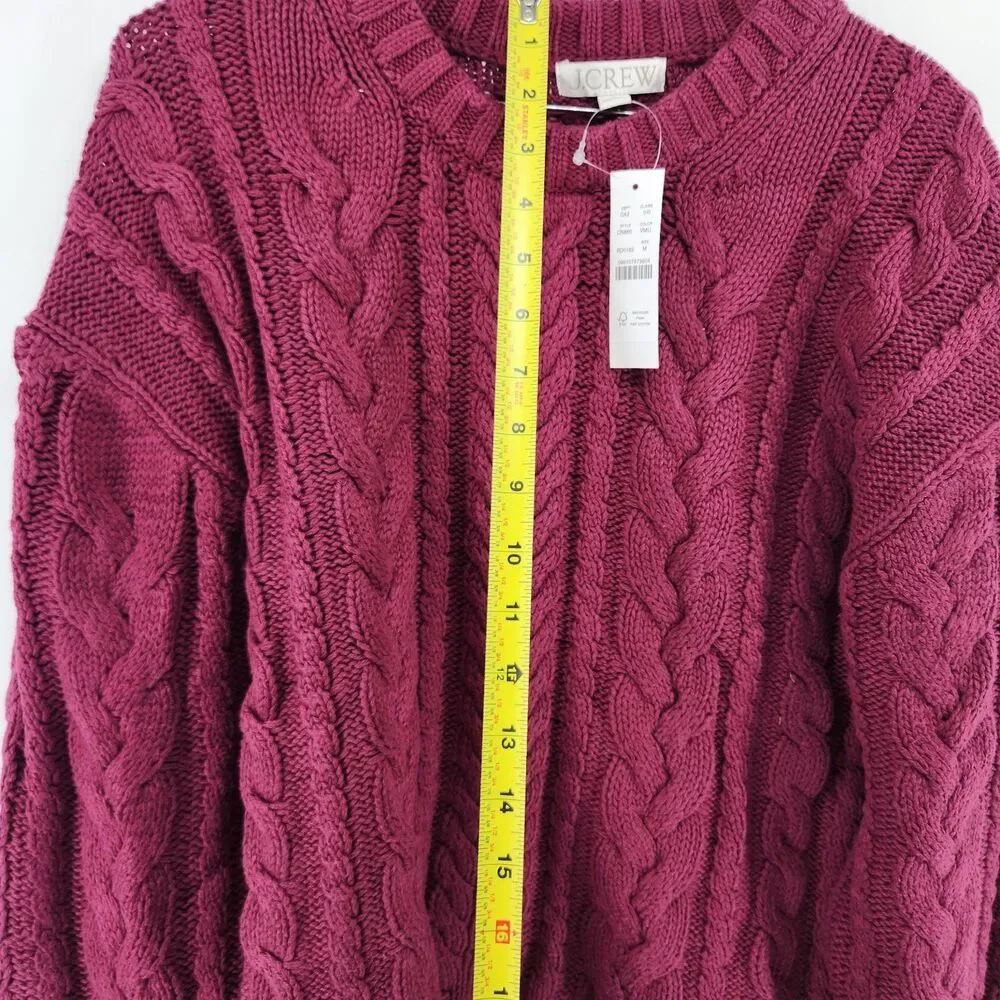 J.Crew Women's Red M 100% Cotton Cable Knit‎ Crewneck Sweater NWT